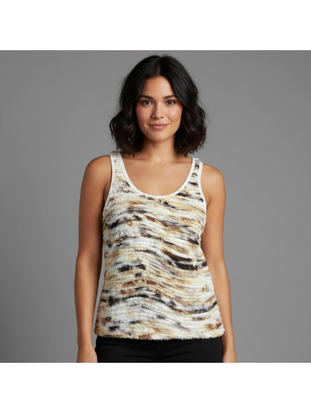 Karen Kane Mojave Sun Ruffle Tank Top Gold Mirage Print Size Small